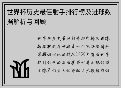 世界杯历史最佳射手排行榜及进球数据解析与回顾