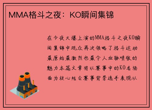 MMA格斗之夜：KO瞬间集锦